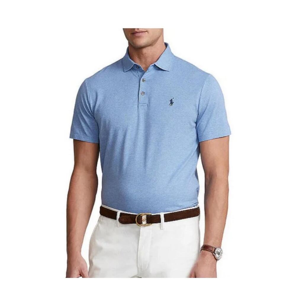 Polo Ralph Lauren Slim-Fit Jacquard Short-Sleeve Polo Shirt Large Blue‎
